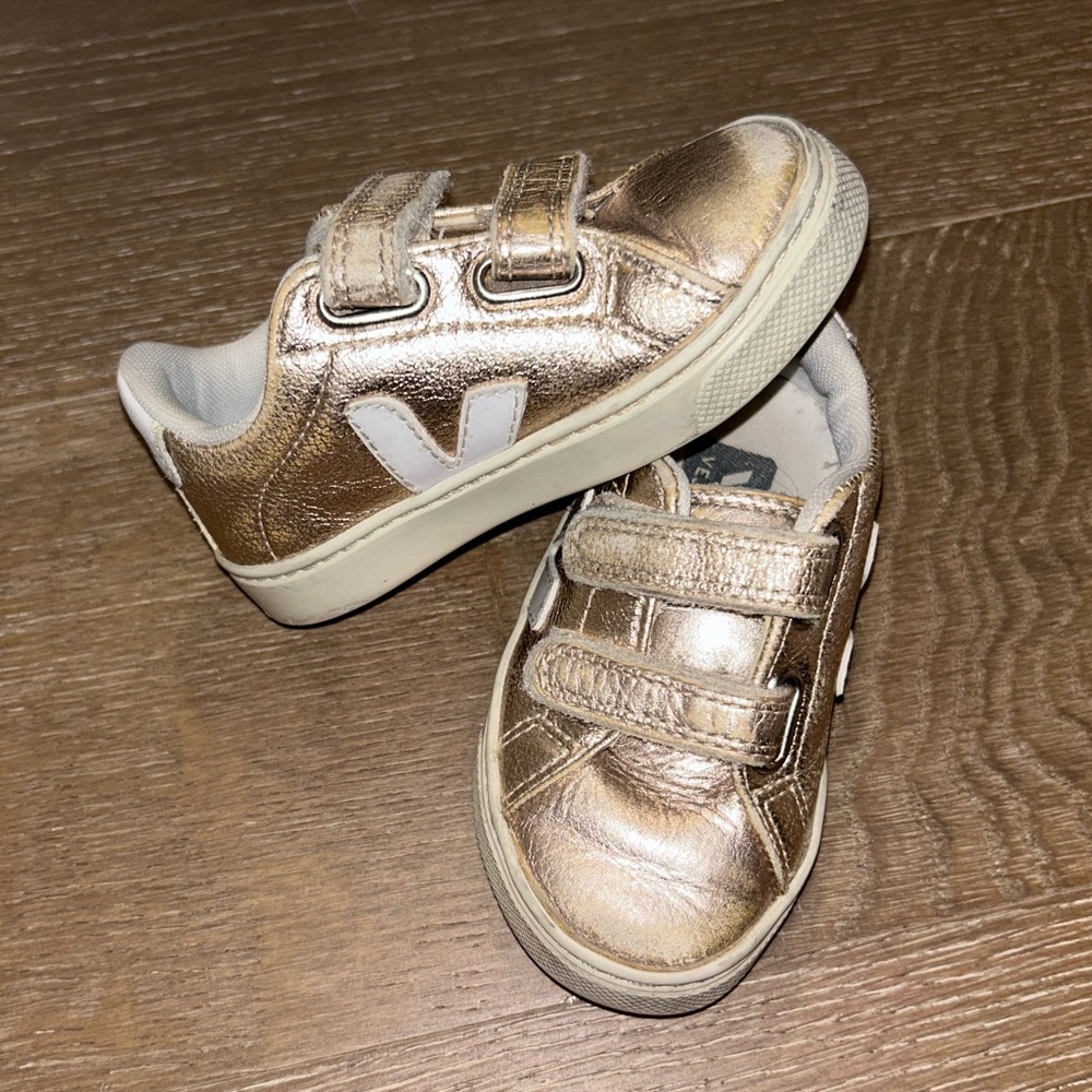 Veja toddler gold Velcro sneakers in hard to find gold. Size toddler 9
